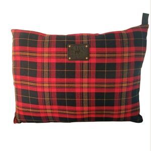 Will Leather Goods Red and Black Plaid Pillow Black Patch Tartan 15 x 11"